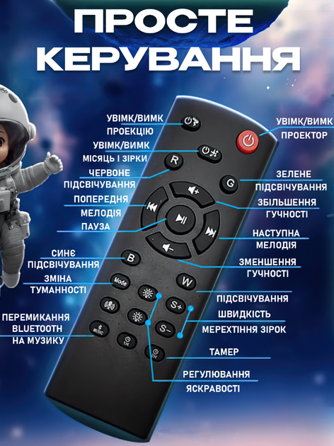 Ночник светильник проектор Космонавт звездного неба Лазерный проектор галактики Астронавт с Bluetooth динамиком пультом батарейки в подарок стоячий Белый - изображение 6