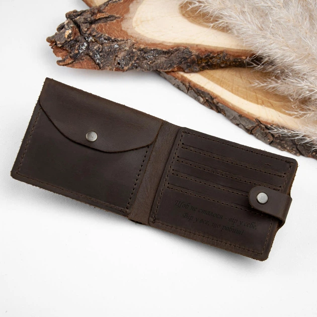 Іменний шкіряний чоловічий гаманець з гравіюванням, Brown, Malina Leather - зображення 2