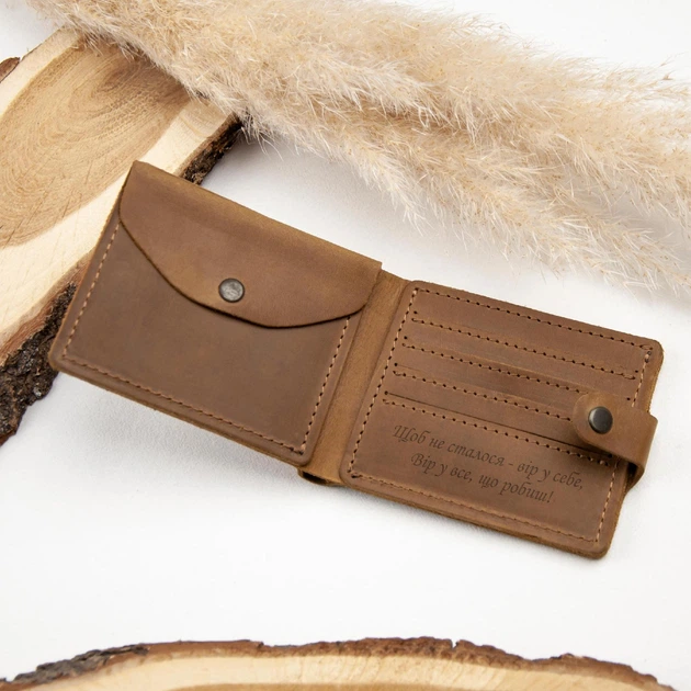 Именный кожаный мужской кошелек с гравировкой, Whisky, Malina Leather - изображение 2
