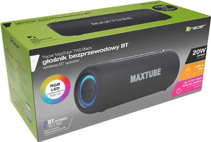 Głośnik przenośny Tracer MaxTube TWS Bluetooth Black (TRAGLO47358) - obraz 6
