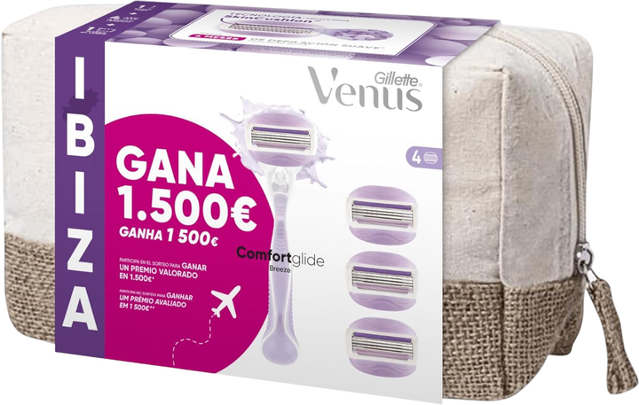 Maszynka do golenia damska Gillette Venus Comfortglide Breeze Ibiza z 4 wymiennymi wkładami + Kosmetyczka (8700216454896) - obraz 1