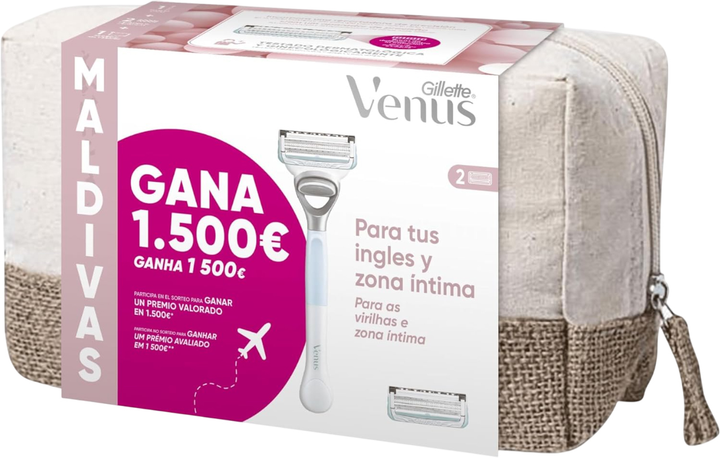 Maszynka do golenia damska Gillette Venus Intima Maldivas z 2 wymiennymi wkładami + Kosmetyczka (8700216454957) - obraz 1