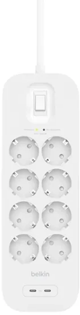 Listwa zasilająca Belkin Power Surge 8-port + 2 x USB-C 900J 2 m White (SRB004CA2M) - obraz 3