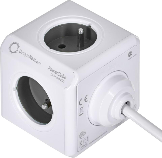 Мережевий розгалужувач Allocacoc PowerCube Extended 2x USB, 4x type E (FR) 3m Grey (2404/FREUPC) - зображення 3