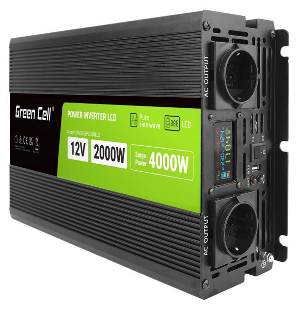 Інвертор Greencell LCD 12 B чистий синус з екраном 2000/4000 Вт (5904326374560) - зображення 1