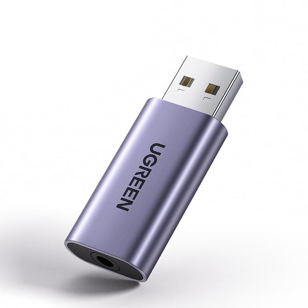Звуковая карта Ugreen USB - 3.5мм minijack с поддержкой микрофона 24 біт/96 кГц TRRS Наружный Адаптер Стерео AUX 4-пиновый Серый - изображение 1