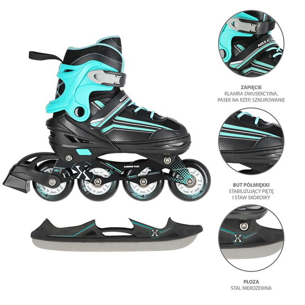 Роликові ковзани Nils Extreme 2 в 1 NH1819039-43 L Чорно-Сині (5907695588705) - зображення 11