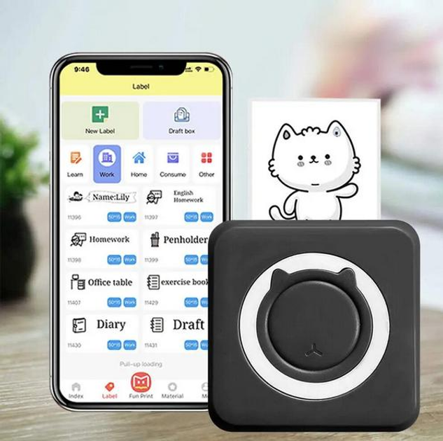 Портативный термопринтер Mini Printer C15 для печати со смартфона без заправки чернил Черный - изображение 11