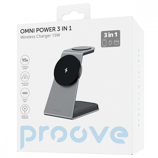 Бездротовий ЗП Proove Omni Power 3 in 1 gray - зображення 3