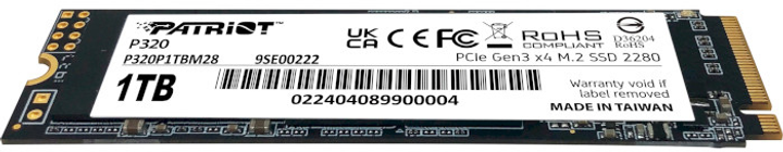Накопичувач SSD Patriot P320 1TB NVMe M.2 2280 PCIe 3.0 x4 3D NAND (TLC) (P320P1TBM28) - зображення 4