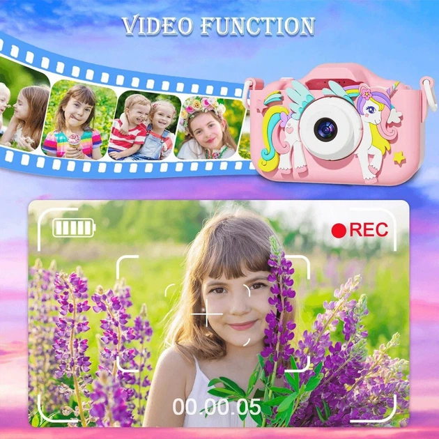 Детский фотоапарат с единорогом с противоударным чехлом 1080P HD Розовый для детей - Фото 5 Детский фотоапарат с единорогом с противоударным чехлом 1080P HD Розовый для детей - изображение 5