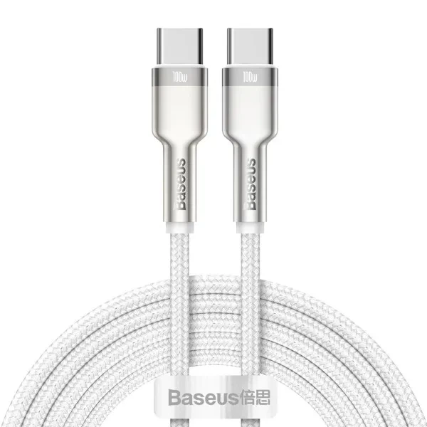 Кабель Baseus Cafule Metal Type-C to Type-C 100W 2m white - Фото 1 Кабель Baseus Cafule Metal Type-C to Type-C 100W 2m white - зображення 1