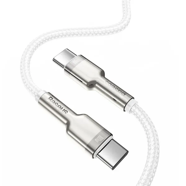 Кабель Baseus Cafule Metal Type-C to Type-C 100W 2m white - Фото 3 Кабель Baseus Cafule Metal Type-C to Type-C 100W 2m white - зображення 3