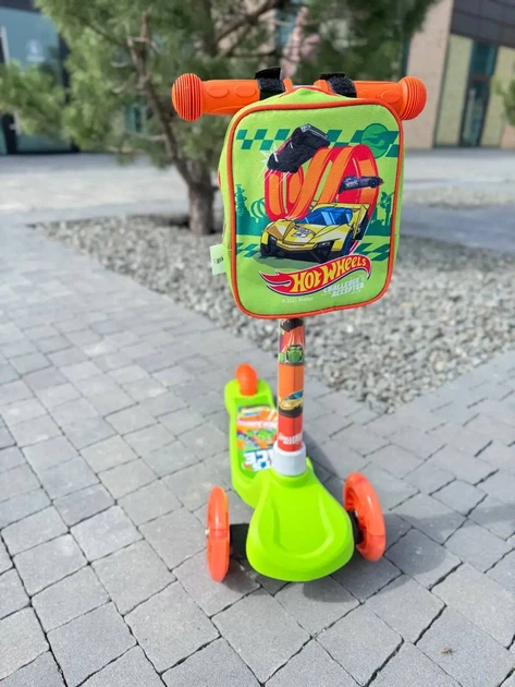 Детский самокат 3-х колесный Hot Wheels колеса с подсветкой зеленый - изображение 2