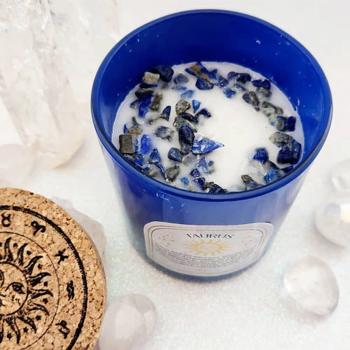 Зодіакальна ароматична свічка Elements of home fragrance з кристалами Телець. Аромат деревна смола і ваніль, камінь лазурит - Фото 3 Зодіакальна ароматична свічка Elements of home fragrance з кристалами Телець. Аромат деревна смола і ваніль, камінь лазурит - зображення 3