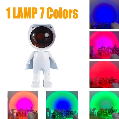 Світлодіодний нічник Астронавт проєкція заходу сонця RGB 7 кольорів 5В на акумуляторі 700 мАч Білий - зображення 7