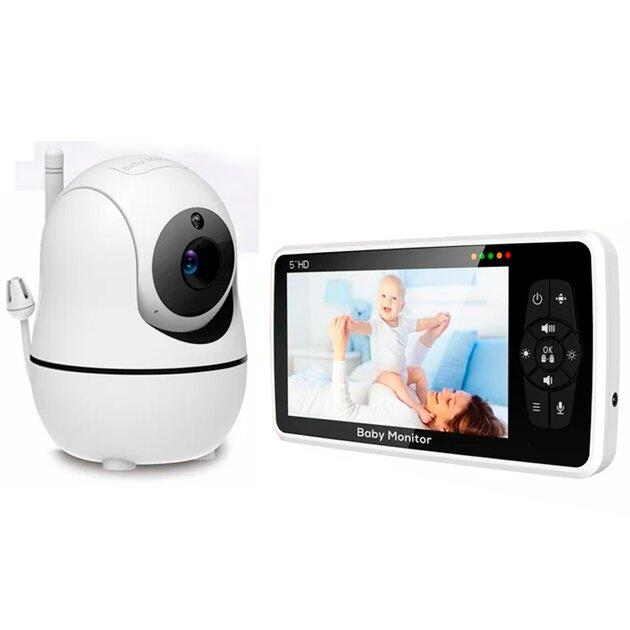 Видеоняня Baby Monitor SM-50 с 5-дюймовым LCD монитором + держатель для камеры, датчиком звука, ночное виденье, беспроводная, поворотная радионяня с портативным дисплеем и измерением температуры - изображение 2