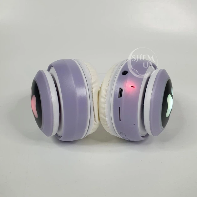 Наушники Bluetooth беспроводные с кошачьими ушками Cat, накладные аккумуляторные наушники с RGB подсветкой, встроенным микрофоном, MP3 плеером, поддержкой microSD, USB, AUX, складные наушники Фиолетовые KTC-82-Purple - изображение 5
