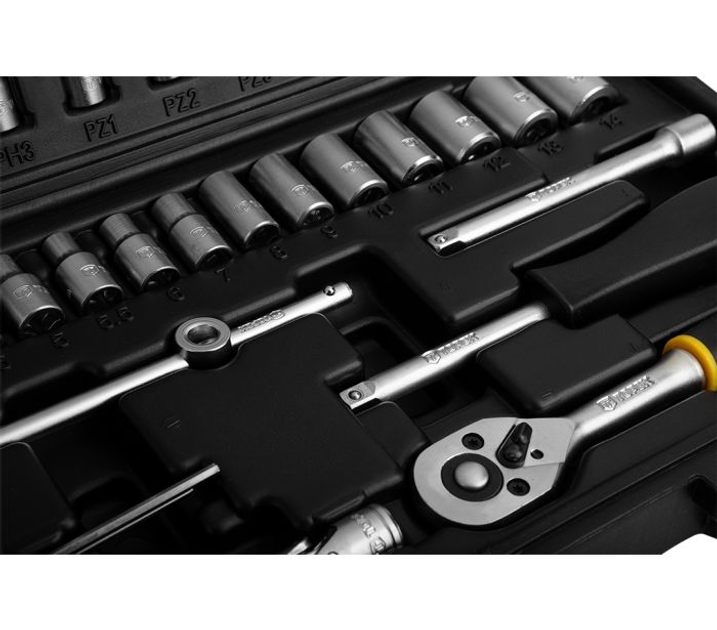 Zestaw kluczy nasadowych i nasadek TOPEX 1/4" Cr-V 46 szt (38D640) (5902062386403) - obraz 5
