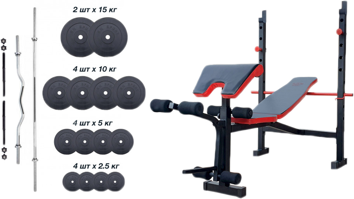 Лавка для жиму RN-Sport ReadMeBlack + 4 грифи, 100 кг дисків (RMB-100) - зображення 8