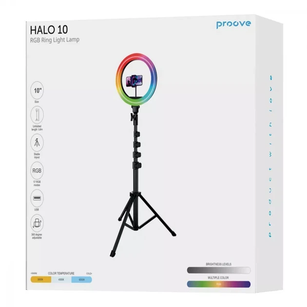 Кольцевая светодиодная RGB лампа Proove Halo (10inch) со штативом (1.6м.) - Фото 6 Кольцевая светодиодная RGB лампа Proove Halo (10inch) со штативом (1.6м.) - изображение 6