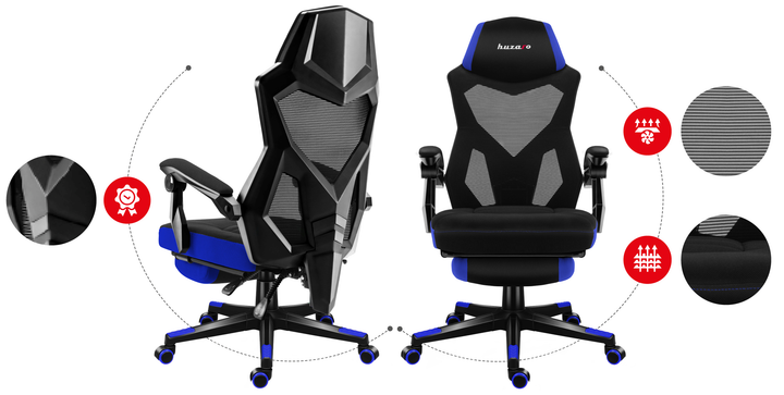 Геймерське ігрове крісло Huzaro HZ-Combat 3.0 Blue перфорована обшивка Чорне з синім із підставкою для ніг (5907564629782) (955555906040892) - Уцінка - зображення 9