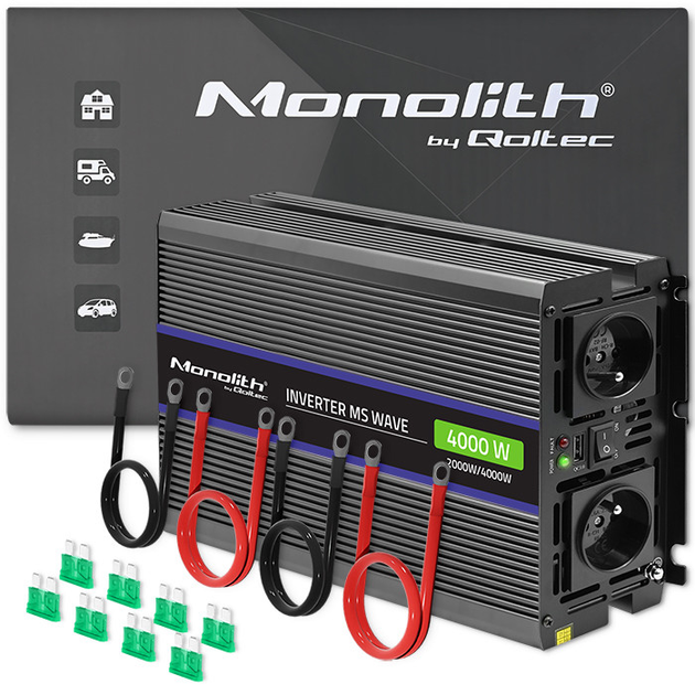 Автомобільний інвертор Qoltec Monolith 4000 MS Wave 2000 Вт/4000 Вт, 12 В на 230 В (955555906182132) - Уцінка - зображення 8