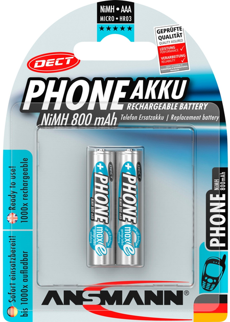 Akumulator Ansmann AAA 800 mAh DECT 2 szt. (5035332) - obraz 3