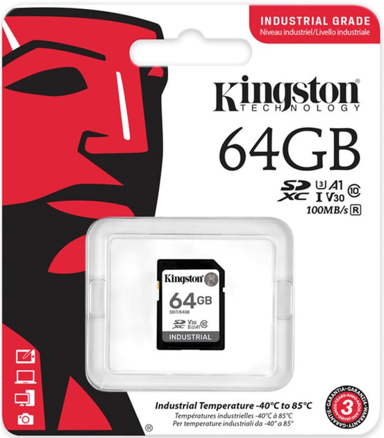 Karta pamięci Kingston SDHC 64GB Industrial Class 10 UHS-I U3 V30 A1 (SDIT/64GB) - obraz 2