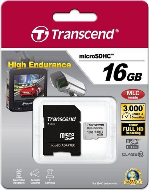 Karta pamięci Transcend microSDHC 16GB Class 10 High Endurance + adapter SD (TS16GUSDHC10V) - obraz 2