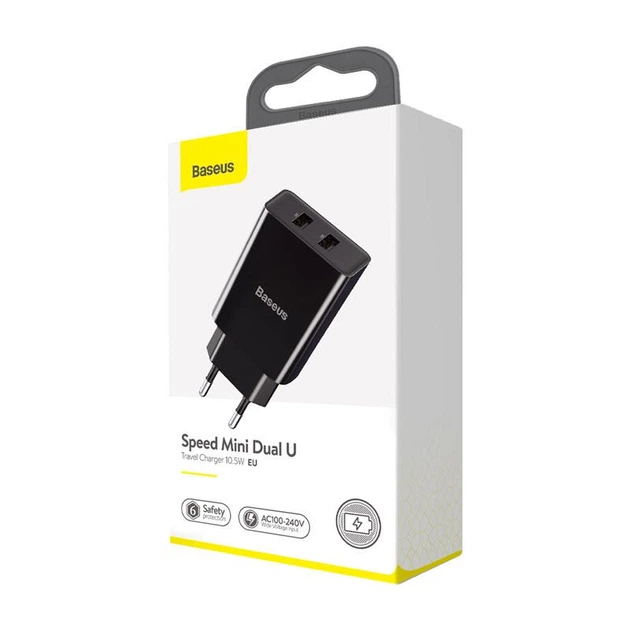 Сетевое зарядное устройство Baseus 2хUSB 10.5W Speed Mini Black (Baseus_CCFS-R01) - Фото 2 Сетевое зарядное устройство Baseus 2хUSB 10.5W Speed Mini Black (Baseus_CCFS-R01) - изображение 2