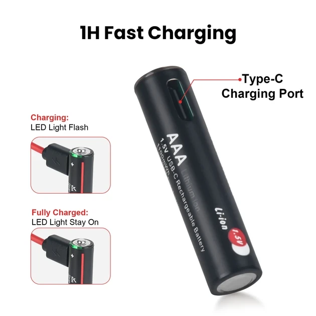 Аккумуляторы AAА -4 штуки, Li-Ion Soshine на 1.5V- 1100 mWh, зарядка USB-C - изображение 2