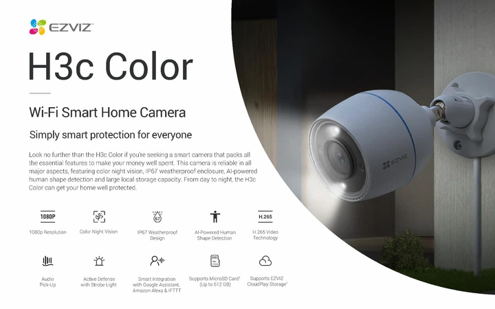 IP відеокамера Wi-Fi 2 Mп Ezviz CS-H3C (1080P, 2.8MM, COLOR) - изображение 2