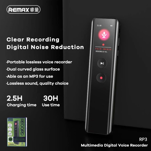 Диктофон Remax RP3 Multimedia Digital |64G, 30час| Черный - Фото 10 Диктофон Remax RP3 Multimedia Digital |64G, 30час| Черный - изображение 10
