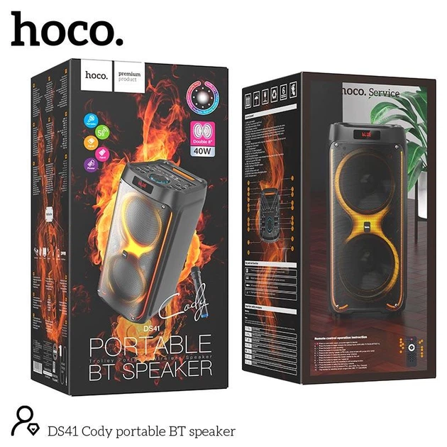 Портативная колонка-караоке Hoco DS41 (беспроводная колонка, Bluetooth, подсветка, 40 Вт, USB, FM, AUX, пульт управления) - Черный - изображение 9