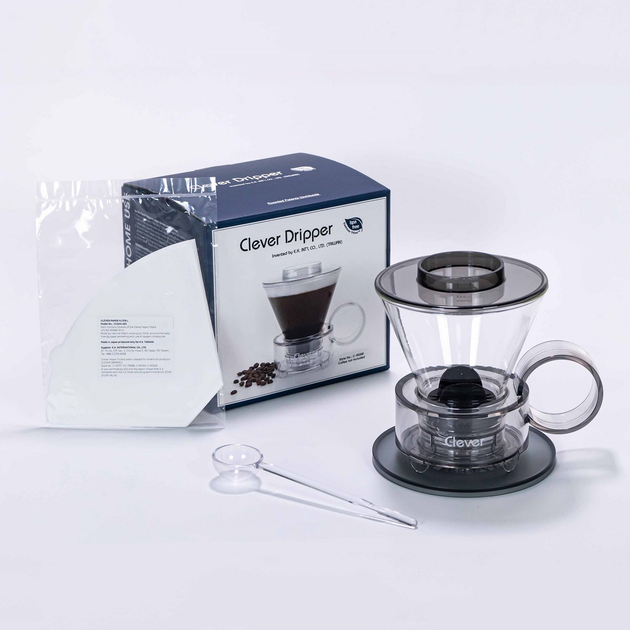 Набір Clever Dripper Заварник для кави скляний + Паперові фільтри 5 шт + Мірна ложка Прозорий сірий (4715838469207) - зображення 3