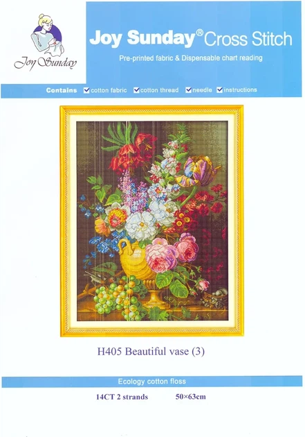 Набор для вышивания по нанесённой на канву схеме "Beautiful vase". AIDA 14CT printed , 50*63 см - изображение 2