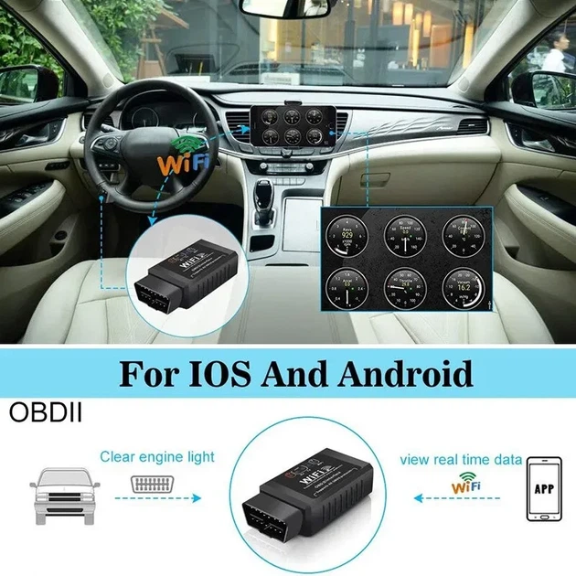 Автосканер OBD2 WIFI ELM327 V1.5 Bluetooth адаптер для диагностики авто для iPhone IOS /Android - изображение 4