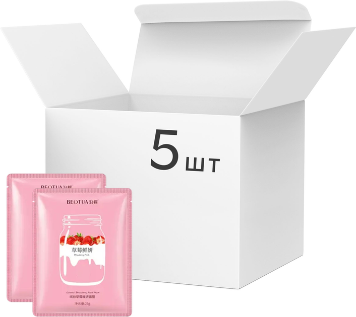 Упаковка тканевых масок BEOTUA Strawberry Fresh Mask Осветляющая с экстрактом клубники 25 г х 5 шт (6976504680304) - изображение 1
