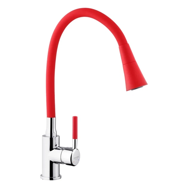 Смеситель для кухни с гибким изливом Kroner KRM Kuche - C132RED красный/хром - изображение 3