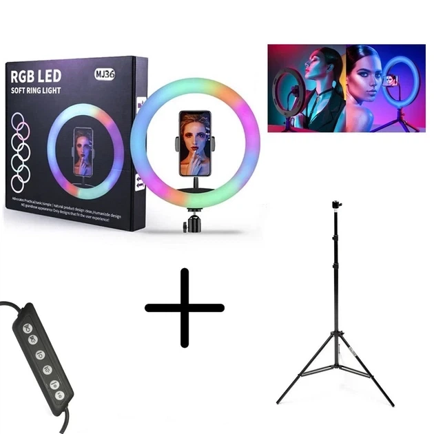 Кольцевая LED лампа RGB 36 см 30 ВТ и штатив 2.1 метра - изображение 8