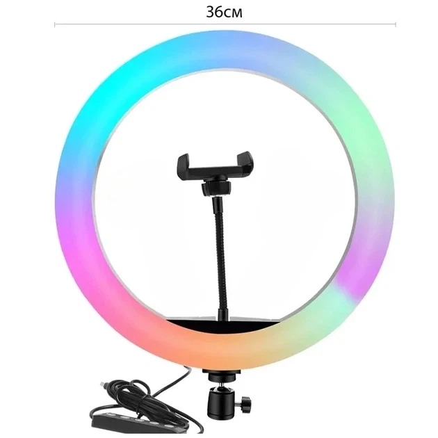 Кольцевая LED лампа RGB 36 см 30 ВТ и штатив 2.1 метра - изображение 11