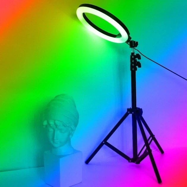 Кольцевая LED лампа RGB 36 см 30 ВТ и штатив триножка настольный - изображение 10