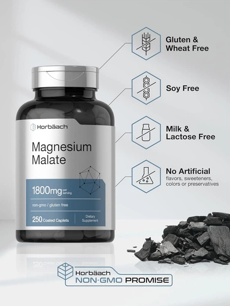 Добавка преміум-класу малат магнію Horbäach Magnesium Malate 1800mg 250 таблеток - зображення 5