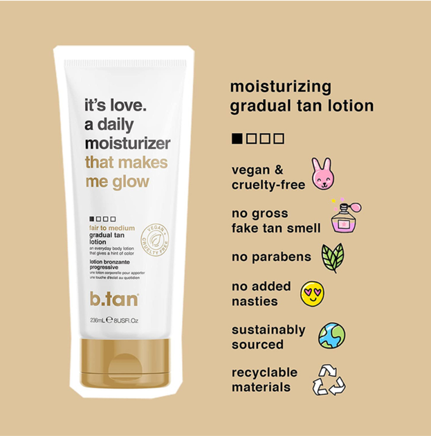 Лосьон для автозасмаги B.Tan It's love, a daily moisturizer that makes me glow 236 мл (9347108002545/9347108002125) - зображення 4