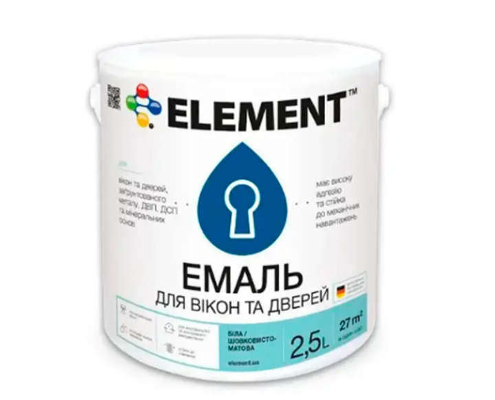 Емаль акрилова для вікон та дверей ELEMENT Біла 2,5л - зображення 1