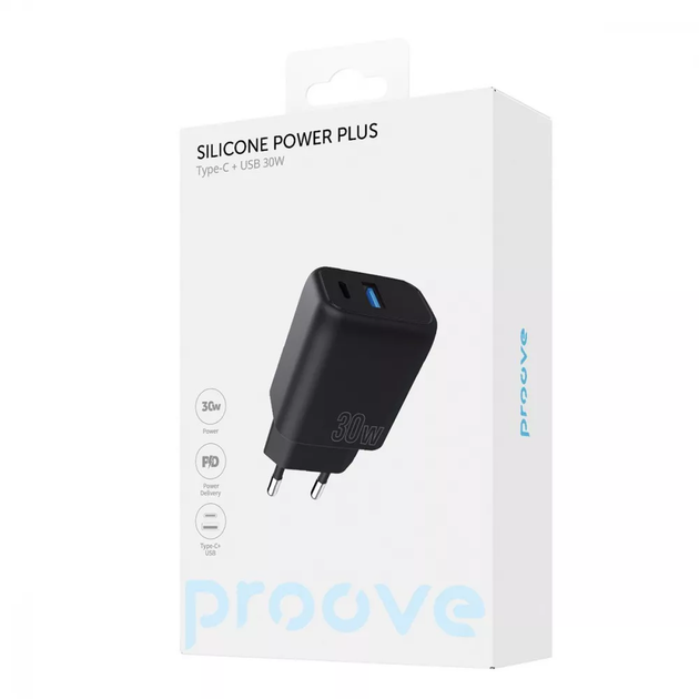 СЗУ сетевое зарядное устройство Proove Silicone Power Plus 30W Type-C + USB быстрая зарядка PD 3.0 блок блочок - Фото 5 СЗУ сетевое зарядное устройство Proove Silicone Power Plus 30W Type-C + USB быстрая зарядка PD 3.0 блок блочок - изображение 5