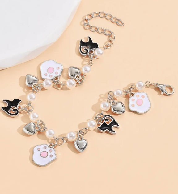 Браслет шарм на руку с котиками и лапками Fashion Jewerly серебристый (SVS) - Фото 2 Браслет шарм на руку с котиками и лапками Fashion Jewerly серебристый (SVS) - изображение 2