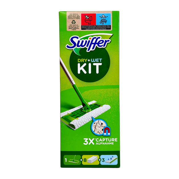 Швабра Swiffer с 8 сухими и 3 влажными салфетками для пола kit 2 in 1 - Фото 2 Швабра Swiffer с 8 сухими и 3 влажными салфетками для пола kit 2 in 1 - изображение 2