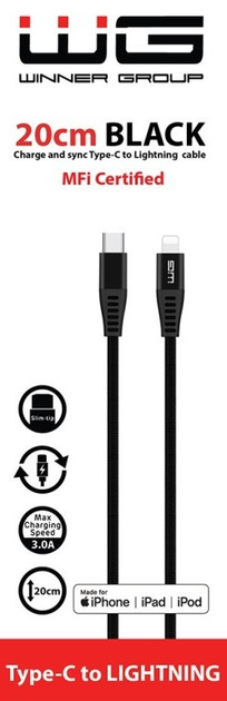 Kabel Winner Group USB Type-C - Lighting 20 cm Black (8591194100536) - obraz 2